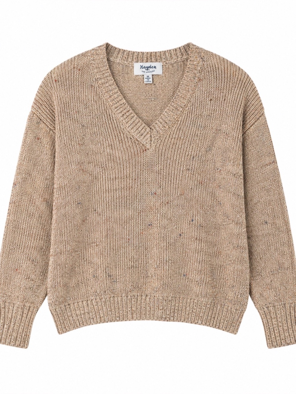 Hayden Los Angeles Women’s M Oatmeal Speckled V-Neck Oversized Knit Sweater